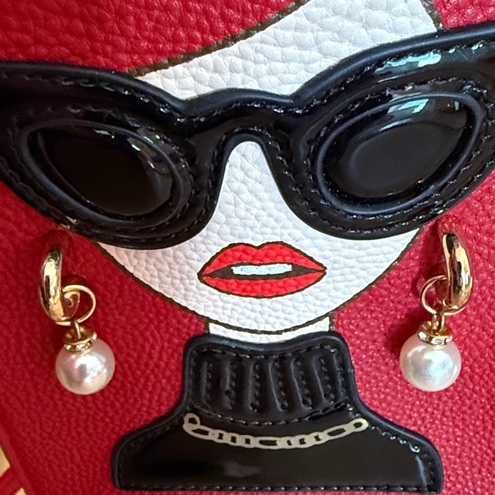 WOMEN FASHION NOVELTY LADY FACE SHOULDER HANDBAG/CLUTCH RETRO RED CHIC GLAM NWOT - Picture 11 of 12